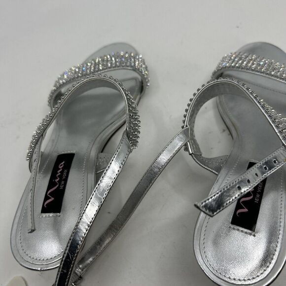 Nina SILVER  METALLIC CRYSTAL SLINGBACK MID-HEEL SANDAL SIZE 5.5 - Picture 10 of 10